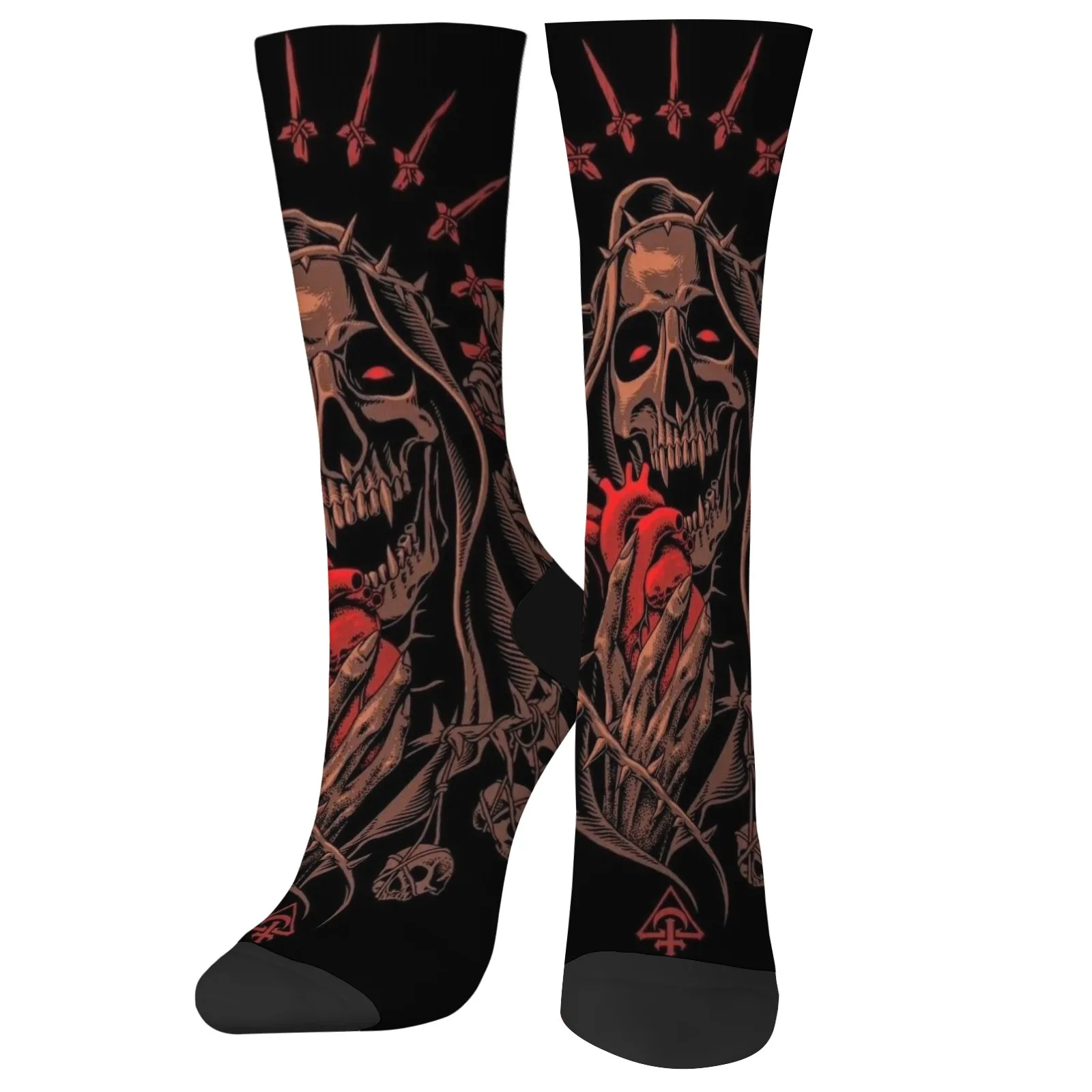 

Novelty Dark Gothic Skull Heart Print Crew Socks - Unisex Soft Comfortable Stretchy for Dark Fashion Enthusiasts & Daily Wear