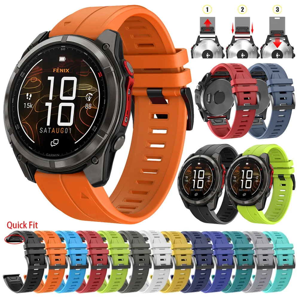 Correa de silicona QuickFit de 22 y 26mm para Garmin Fenix 8 Pro MicroLED E 5 5X Puls 6 6X 7 7X 51mm 47mm/Instinct 3 2X pulsera de reloj