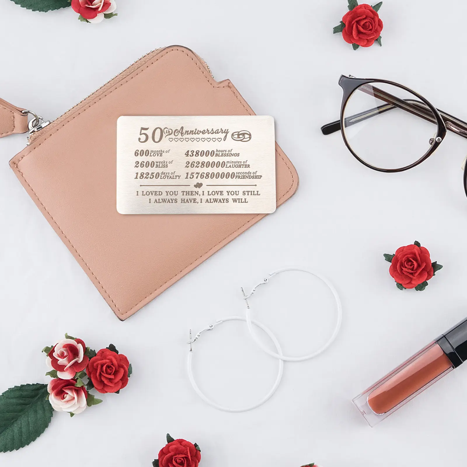

2Pcs Premium Stainless Wallet Insert Cards Anniversary Blessing Cards for Couples Purse Insert Romantic Gift