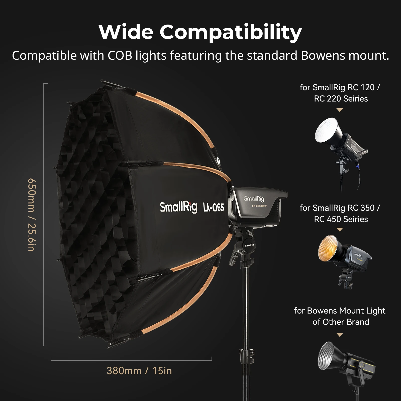 SmallRig LA-O65 Octagonal Softbox Quick Release Softbox, w Carrying Bag for Bowens Mount COB Lights, for Aputure for Godox -4874