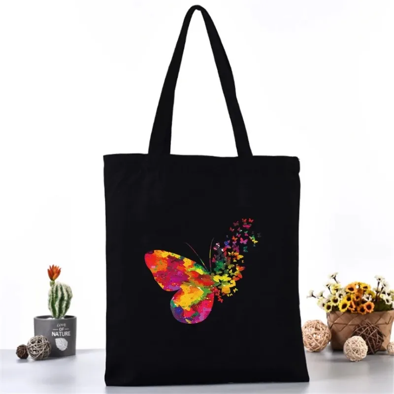 

Butterfly Artistic Canvas Shoulder Bag Colorful Small Butterflies Print Women's Casual Tote Handbag for Daily Shopping Travel