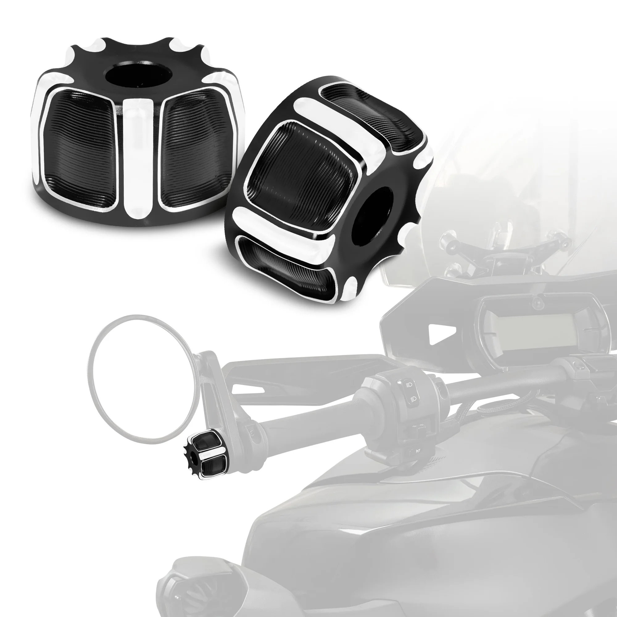 Striped Style Handlebar Grip End Caps for Can Am Ryker 600 900 Rally Edition Sport Ace 2019-2024 Aluminum Motorcycle Accessories