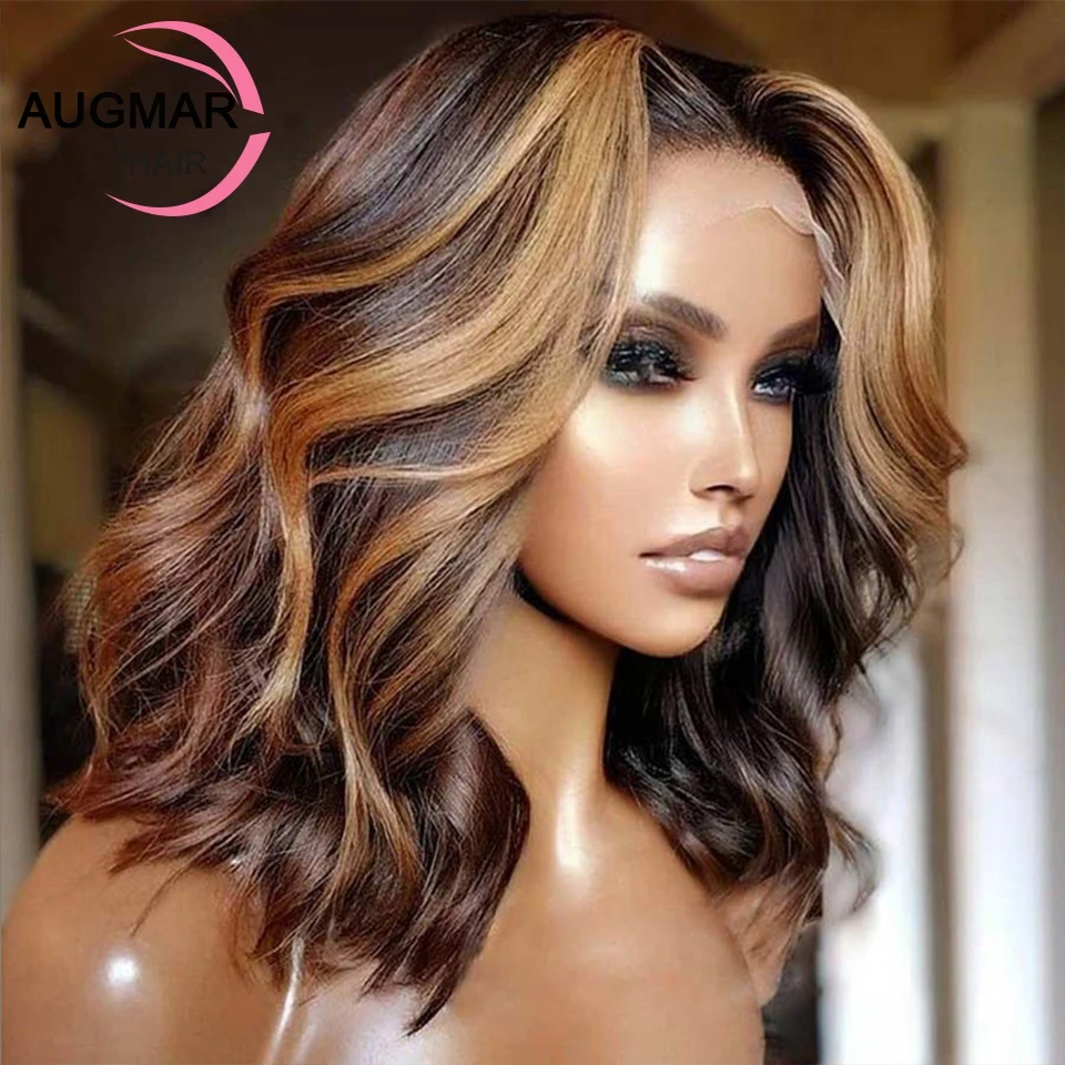 

Body Wave Brown Highight Lace Front Wig Short Human Hair 360 Lace Frontal Wig Glueless 13x6 Lace Front Human Hair Wigs For Women