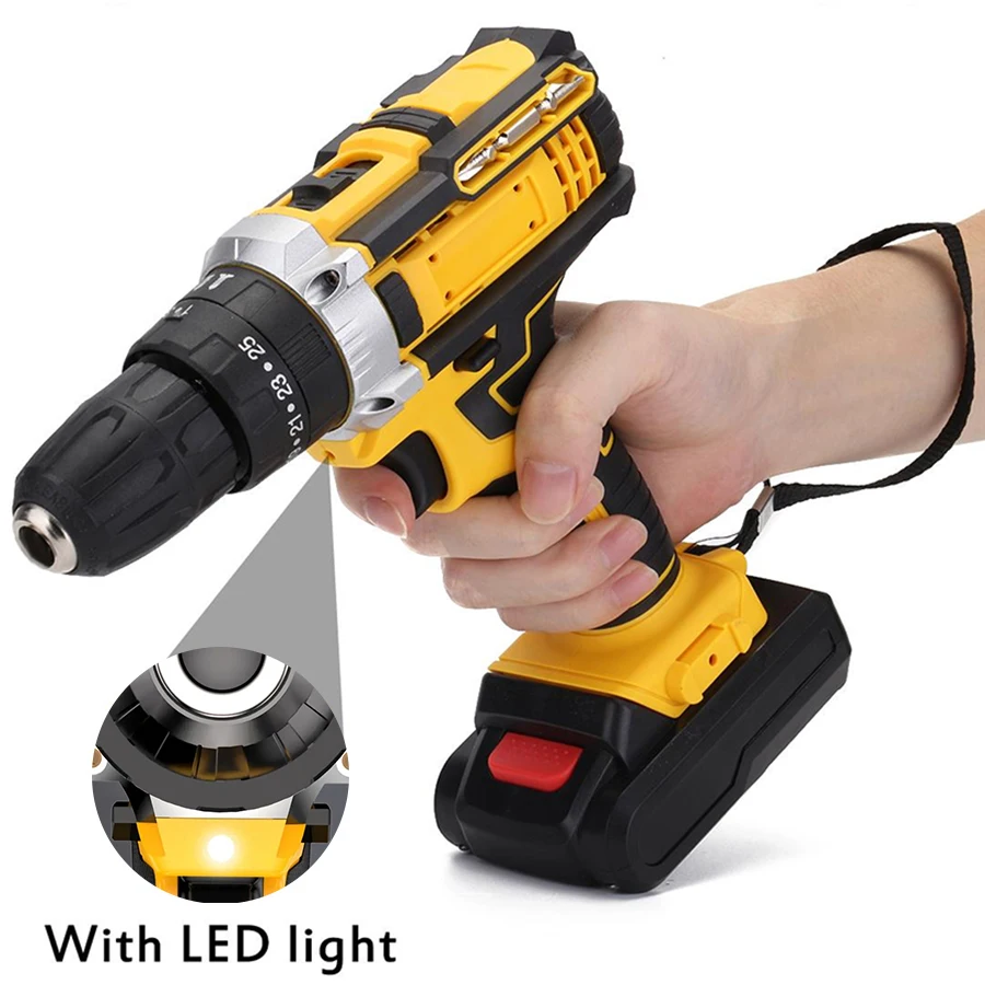 Conjunto de broca sem fio de íon de lítio com bateria e carregador mandril sem chave ajuste de velocidade variável configurações de engrenagem ferramenta elétrica doméstica