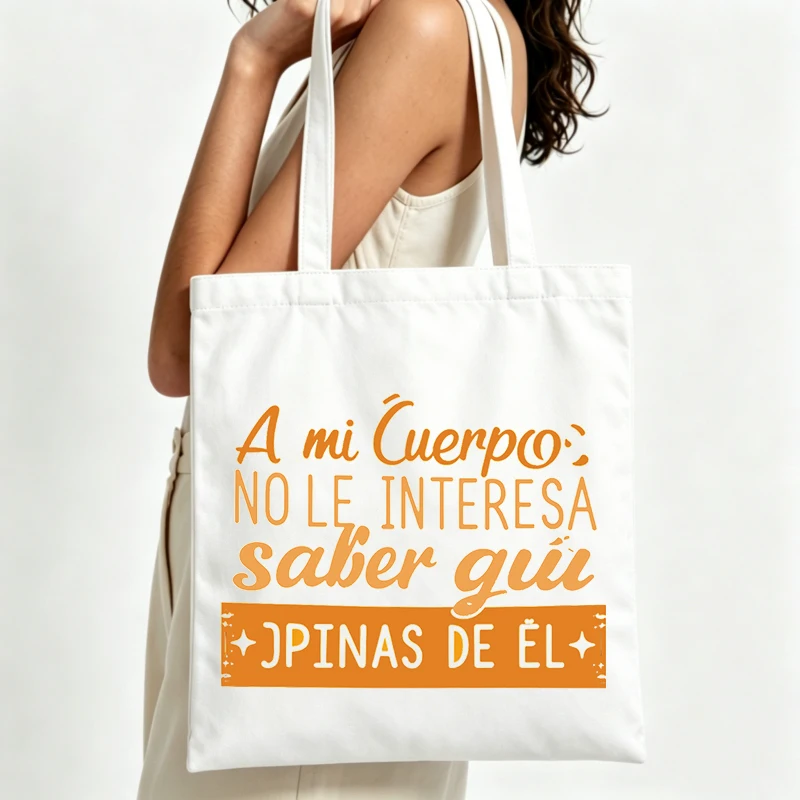 Women's slogan-style canvas tote bag with typography print, ideal for casual daily use and shopping outings