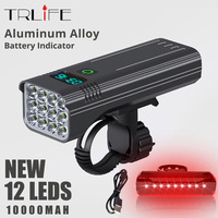 TRLIFE 12LED 10000MAH Bike Light USB Rechargeable Bicycle Light Waterproof MTB Bike Accessories and Rear Lights Set