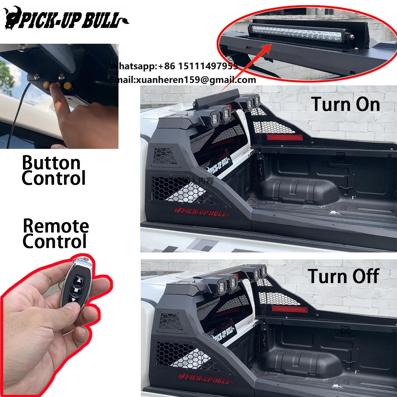 Universal Modified Roll Bar with Electric Spotlight for 4x4 Pickup Exterior Accessories Steel Sport Roll Bar