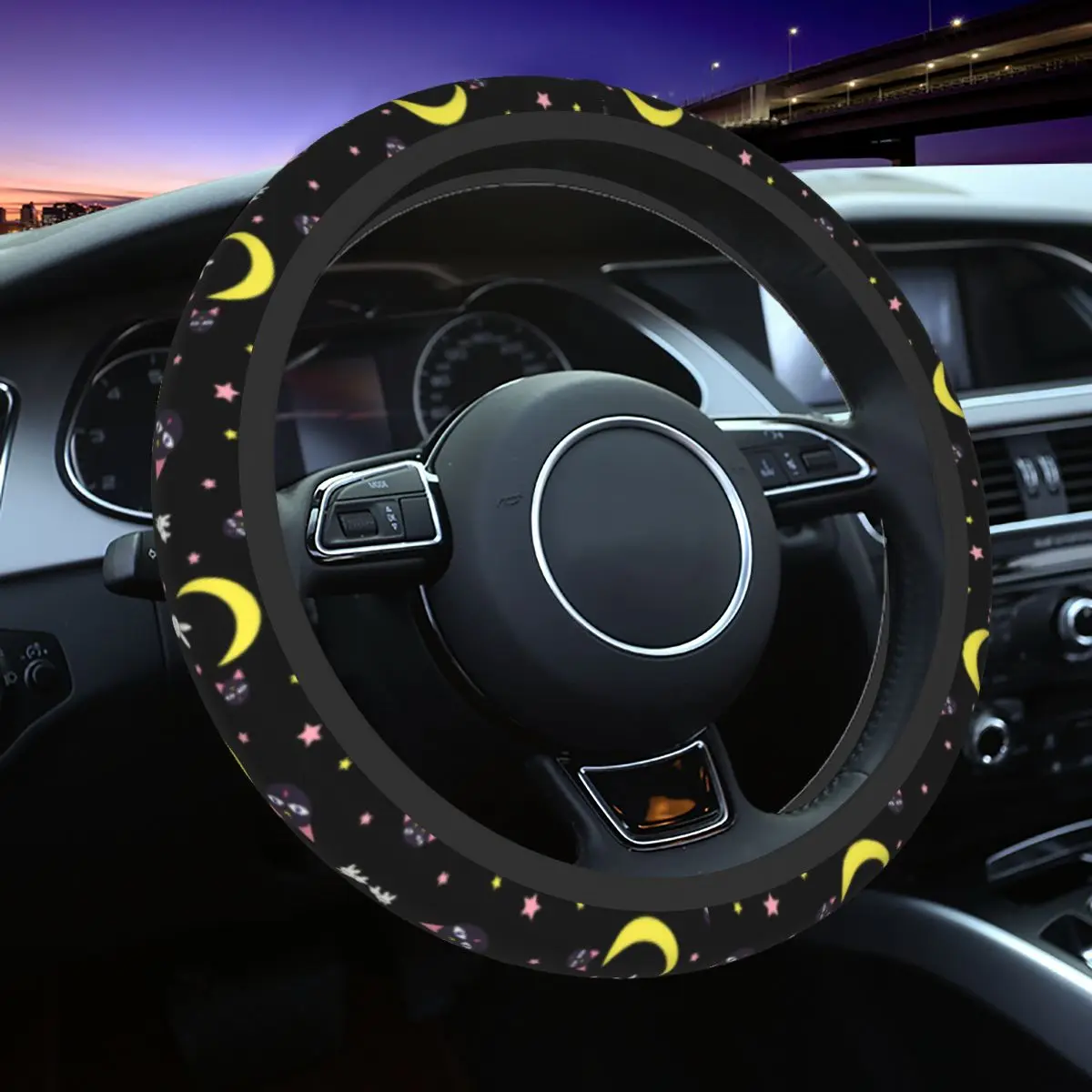 Cute Sailor Artemis Moons Anime Steering Wheel Cover Luna Usagi Tsukino Steering Wheel Protector Fit 37-38cm Akcesoria samochodowe