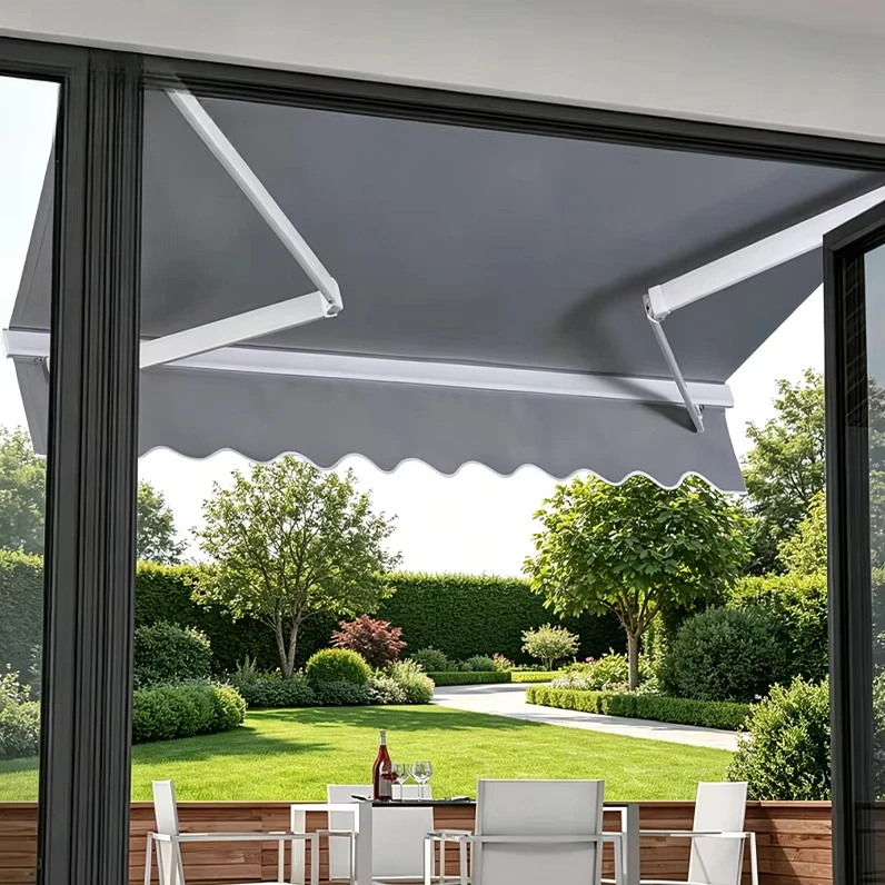 Foldable Retractable Outdoor Awning, Waterproof Manual & Electric Curved Arm Sun Shade for Terrace Garden Courtyard Shop Front