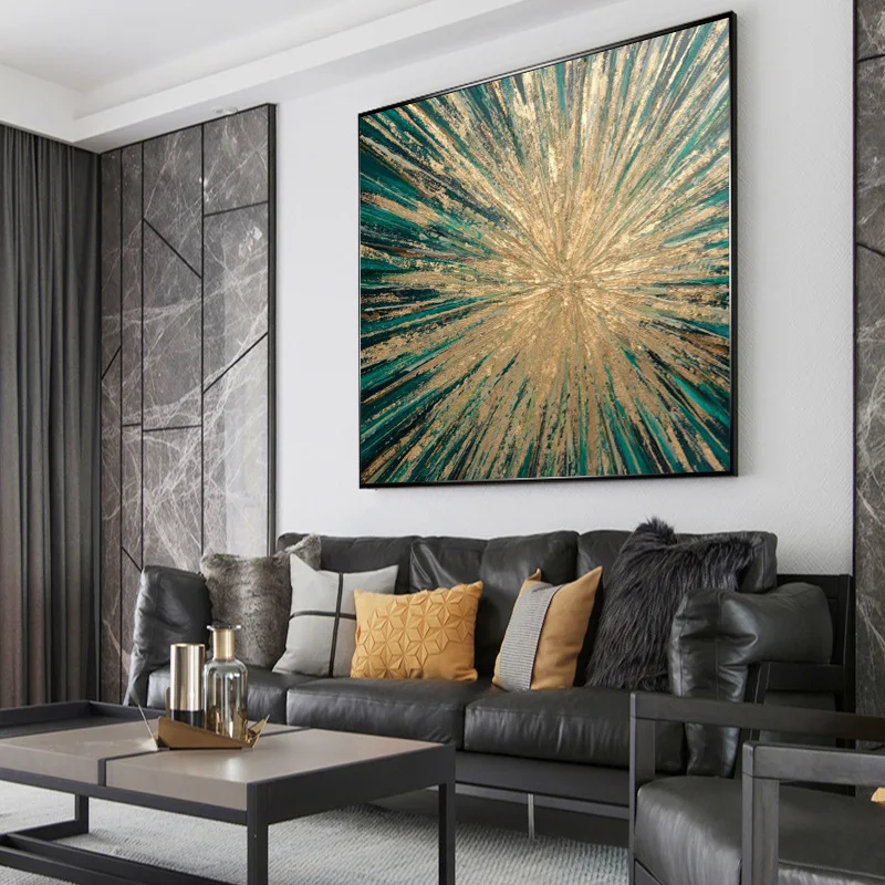 Oil Painting On Canvas Hand-painted Golden Light Overflowing With Gold Foil Abstract Wall Art Decoration For Home Decor Gifts