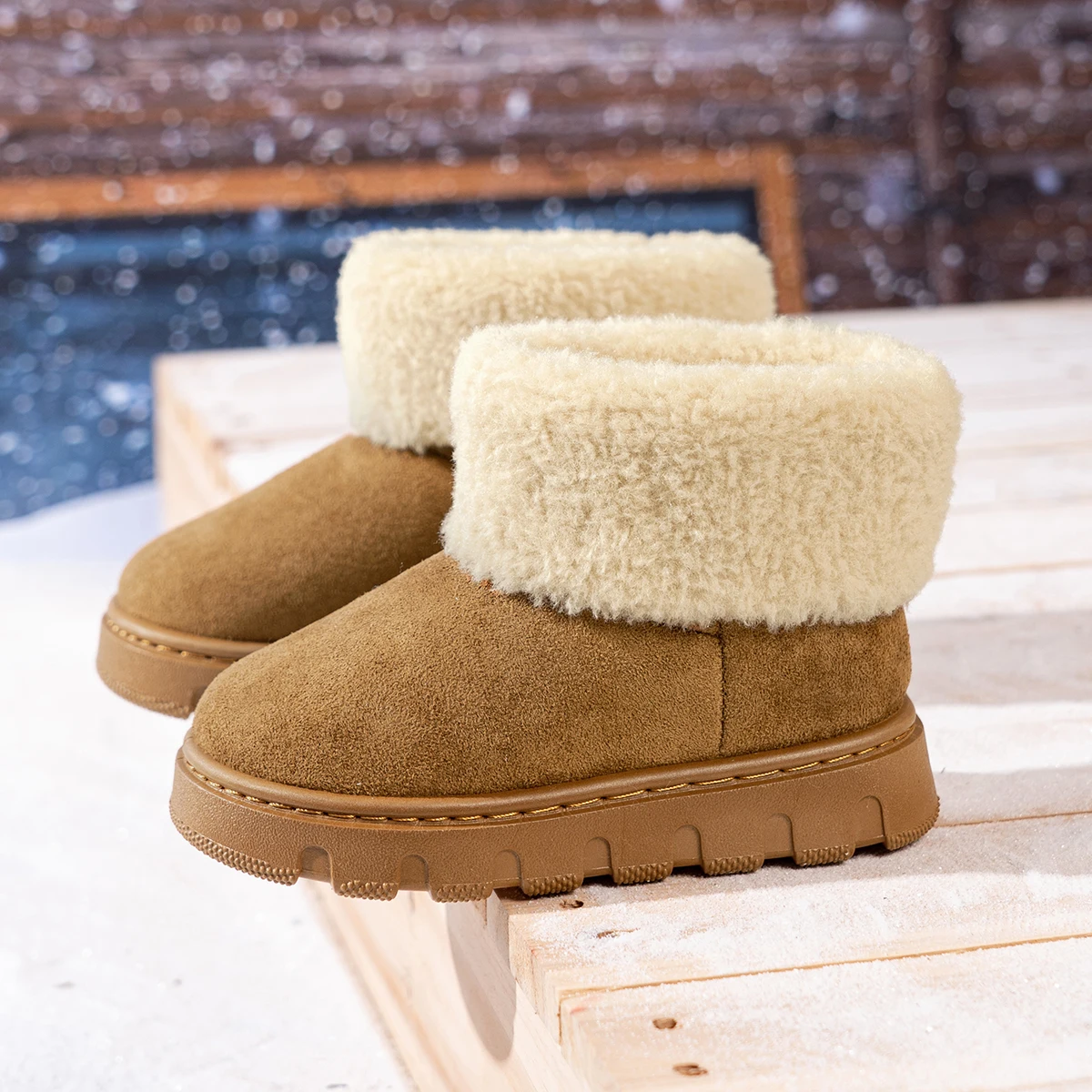 Girls Ankle Snow Boot Fashion New Winter Boots for Children Warm Outdoor Causal Kids Short Cotton Boots Brown Simple Versatile