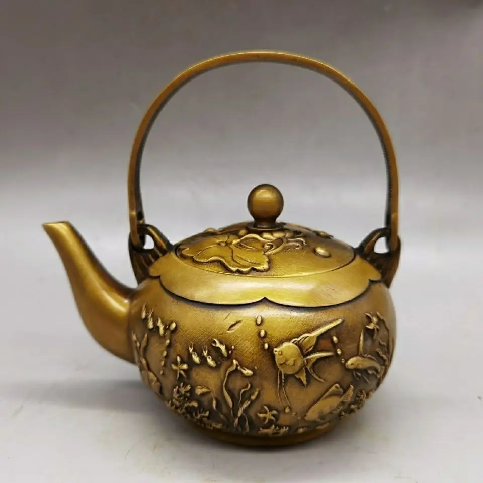 Retro Lotus leaf goldfish sea fish Teapot Ornament Decoration Tea Pet Figurines Desk Decor Accessories