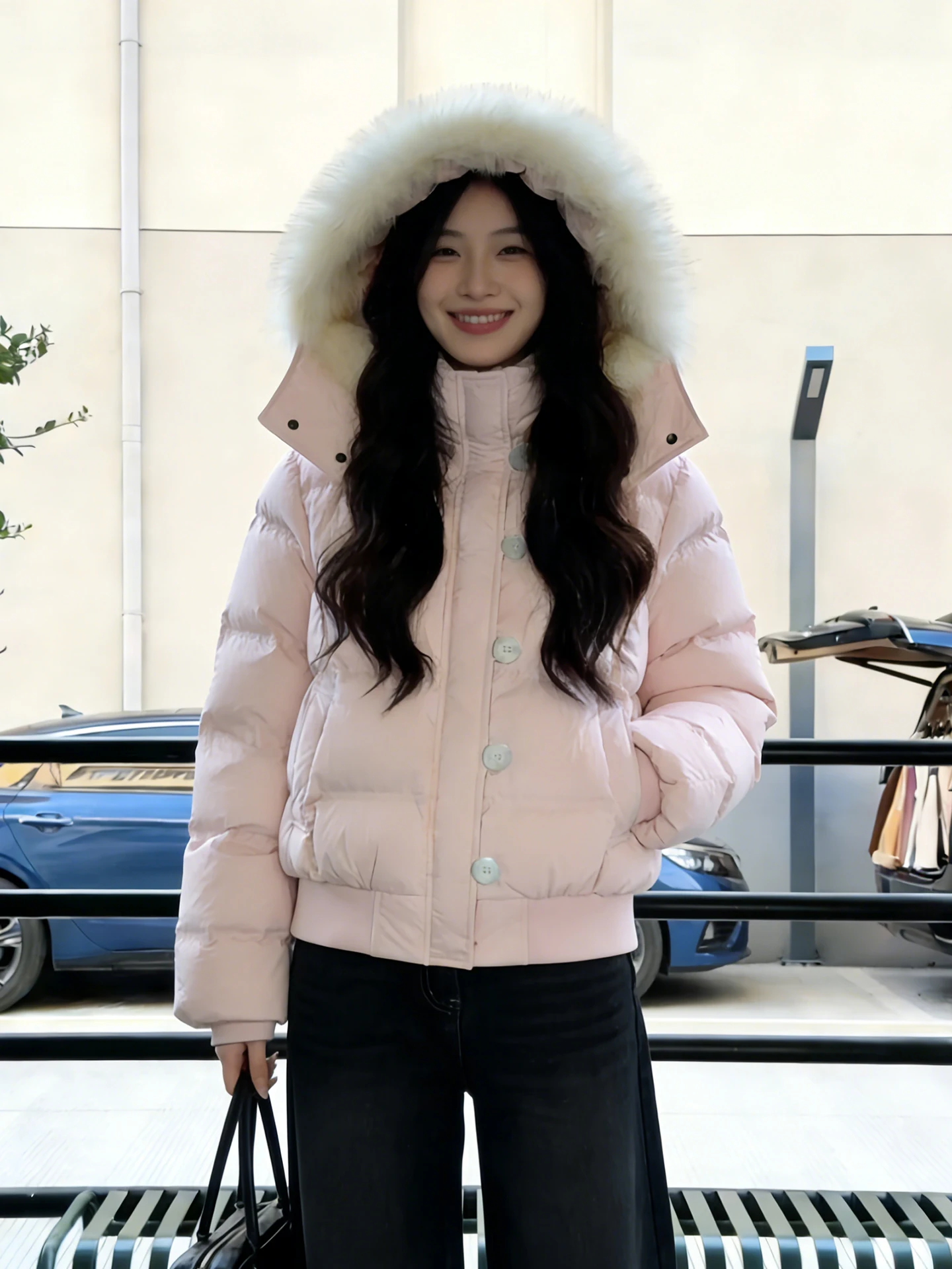 

Ретро-куртка в американском стиле с розовым меховым воротником и капюшоном, женское хлопковое пальто с короткими рукавами, осенне-зимний модный дизайн