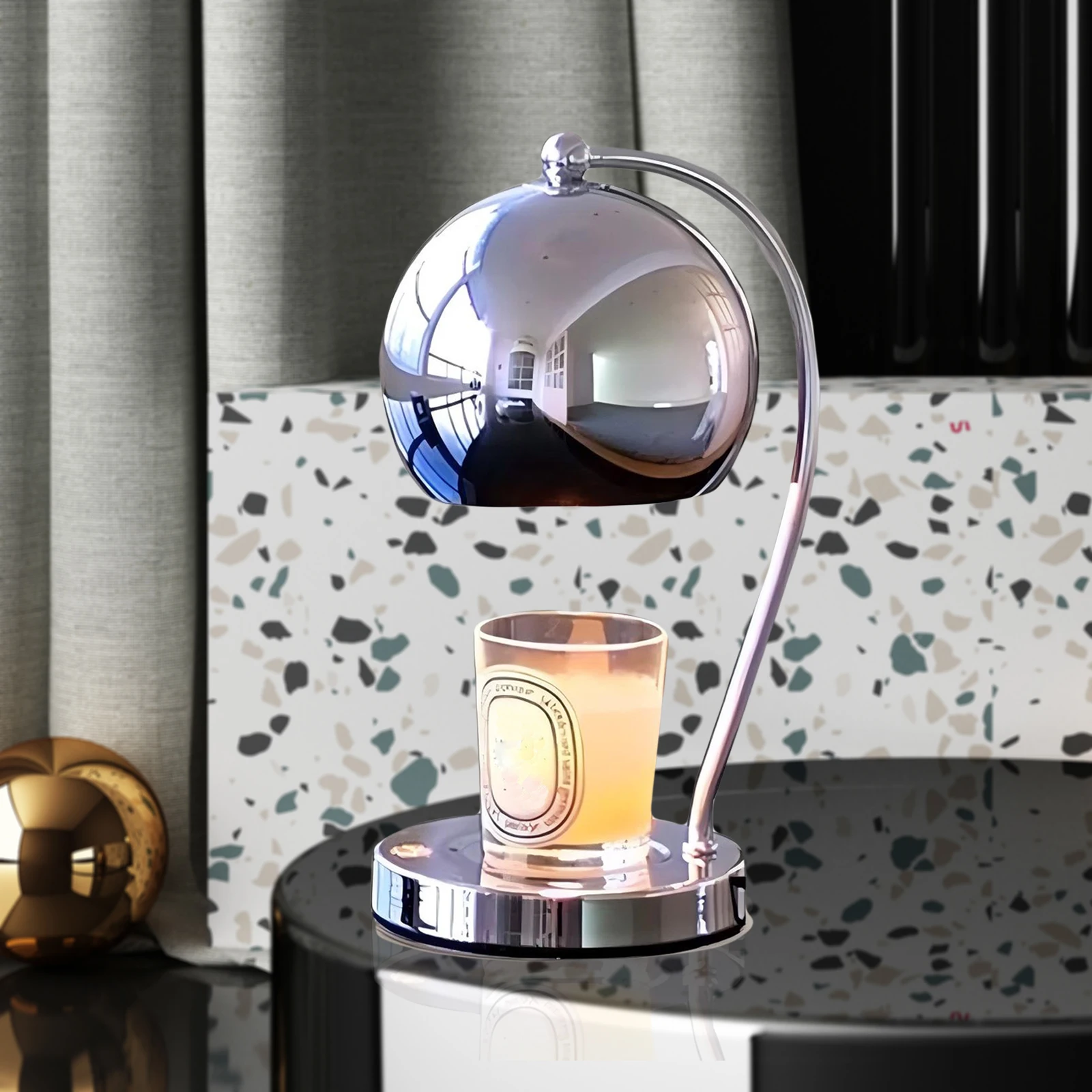 Chrome Candle Warmer Lamp With Timer and Dimmer Scented Candle Lamp Apple Shape Wax Melting Lamp Romantic Aroma Diffuser Lamps