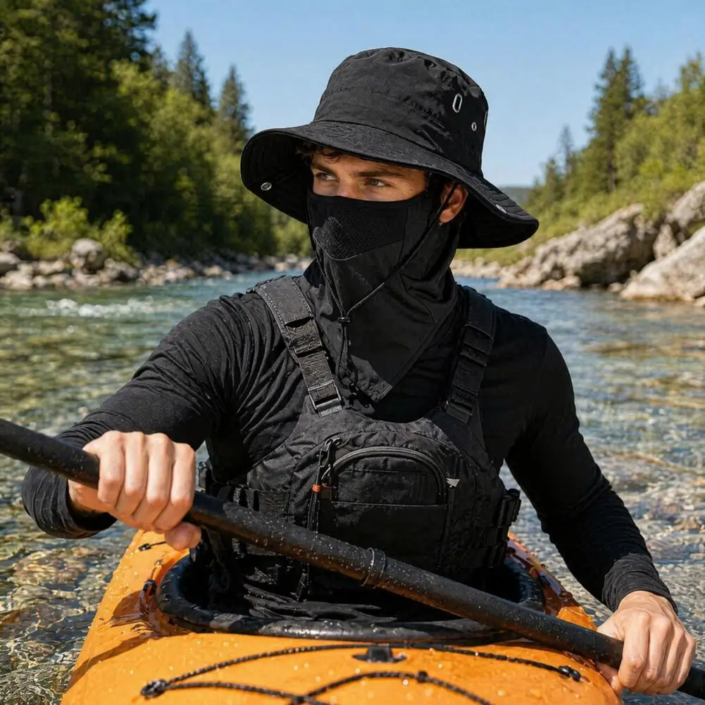 Adjustable Bucket Hat Breathable Fisherman Hat with Detachable Face Guard Neck Flap Quick-drying Outdoor Sun Protection Bucket