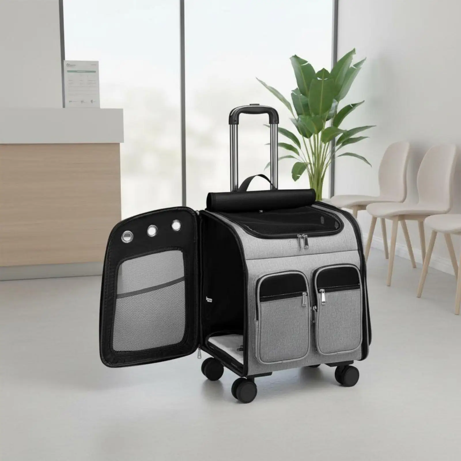 Foldable Portable Pet Backpack Quiet Wheels Cat Backpack Carrier Large Space