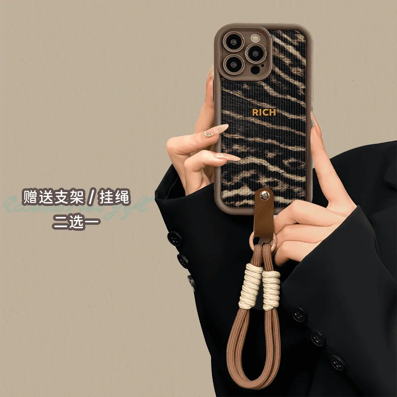 For iPhone16plus Skyeye iPhone15 Brown leopard print RICH iPhone14 phone case iPhone11 all-inclusive iPhone13 soft iPhone12