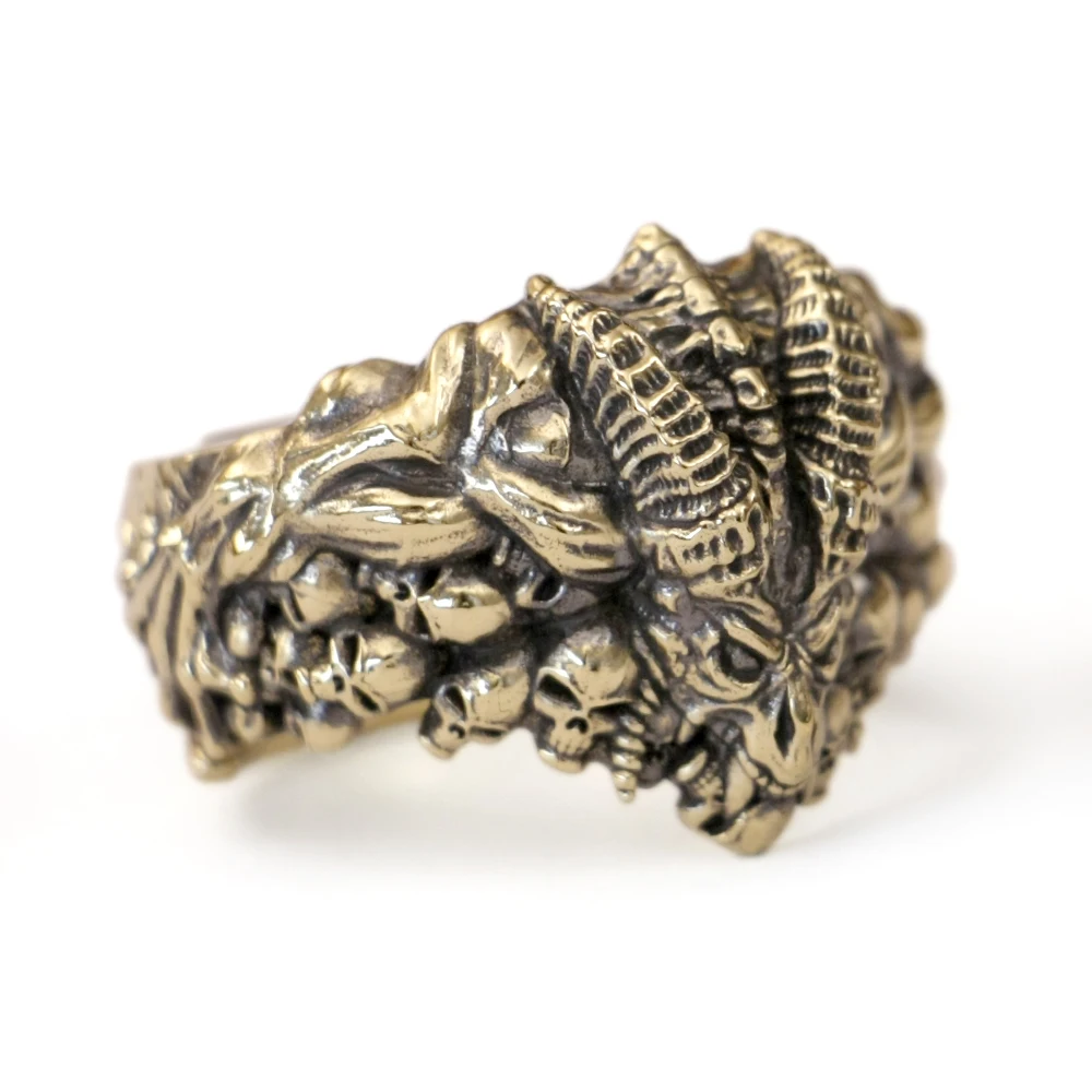 

Латунное кольцо с черепами демона и сатаны в стиле панк, байкерские украшения BK418, открытый размер США 8 ~ 15