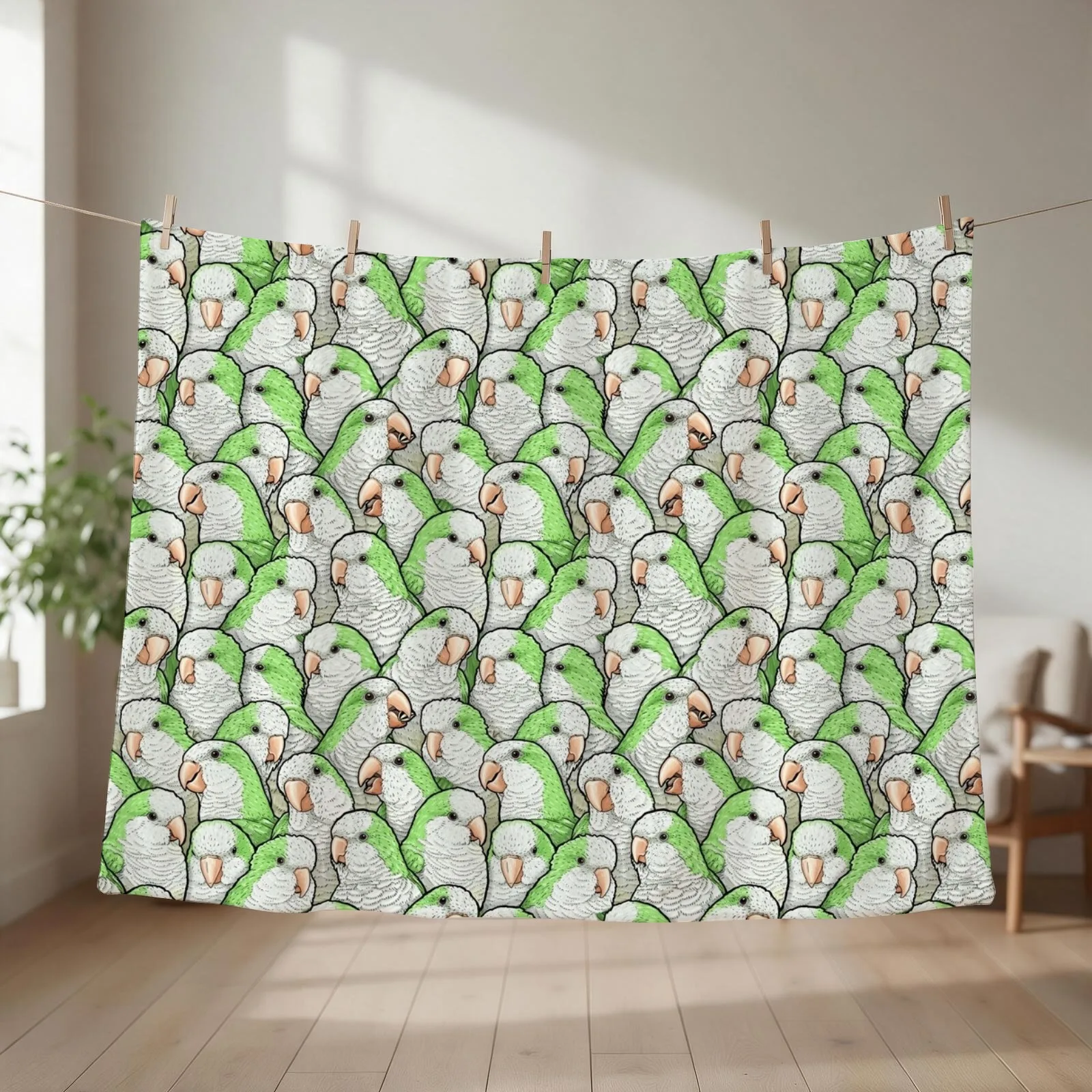 Green Quaker Monk Parakeets Throw Blanket Furry Hair Soft Plush Plaid Luxury Brand Blankets