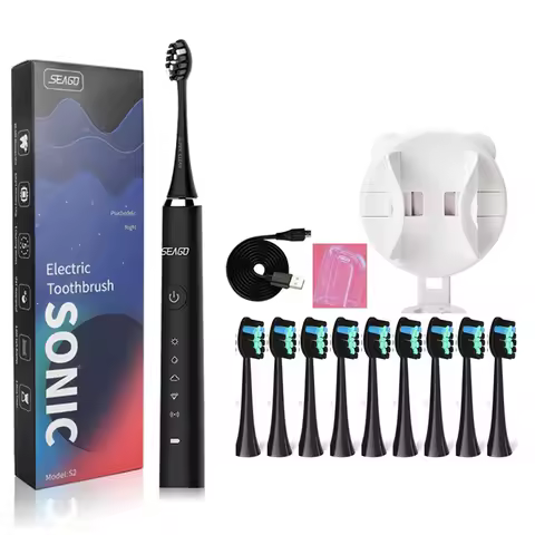 Seago Electric Sonic Toothbrush USB Charge Rechargeable Adult Waterproof Electronic Tooth Brushes 5 Modes 10 Replacement Heads