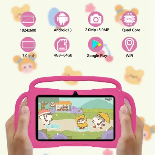 Imagen 2 del producto 2025 Nueva tableta para niños de 7,0 pulgadas compatible con Google Learning Education Cámara dual 4GB + 64GB Android 13 Software para niños