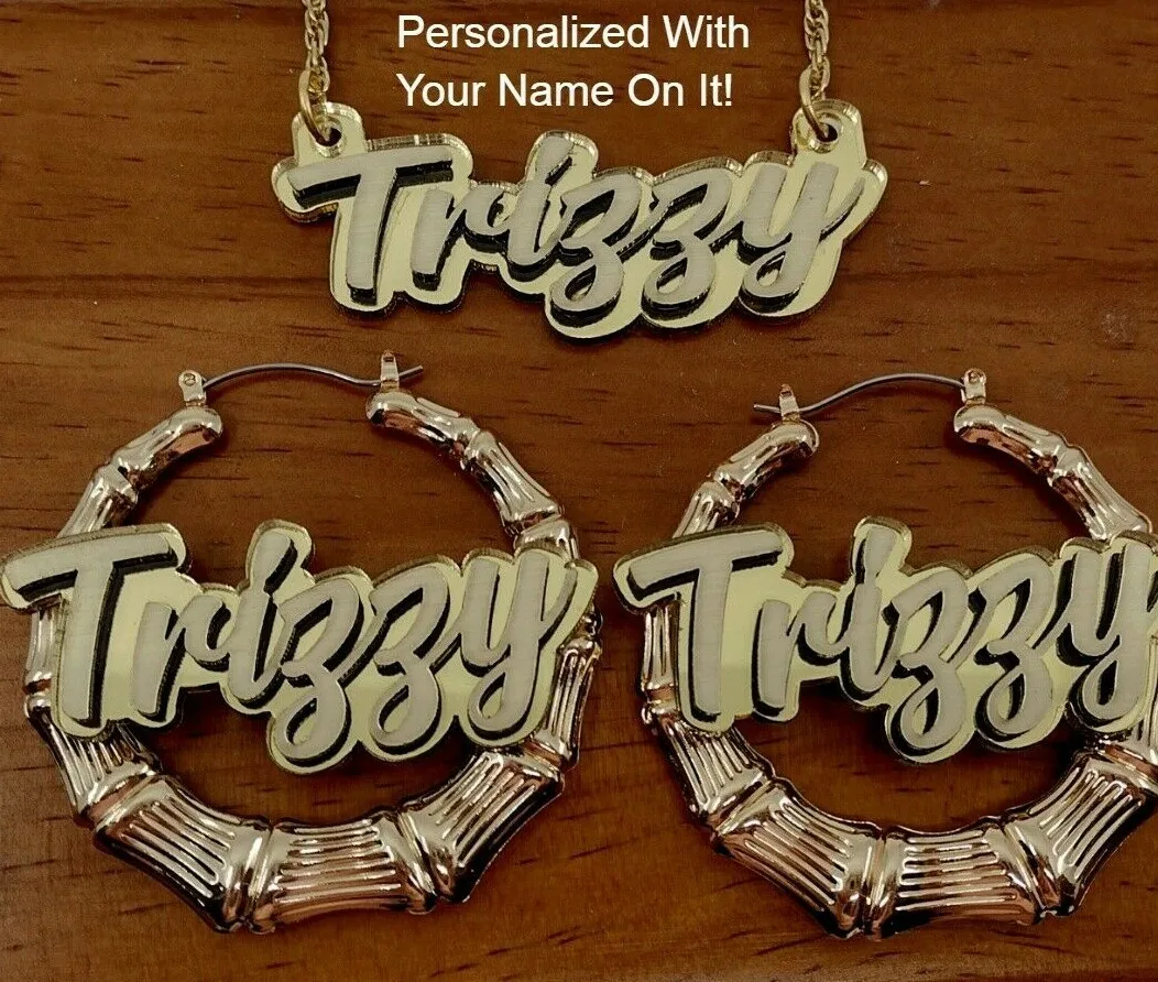 

Custom Nameplate Necklace and Earrings Set Gold Nameplate Jewelry Personalized Nameplate Jewelry Set High-end Gift for Her