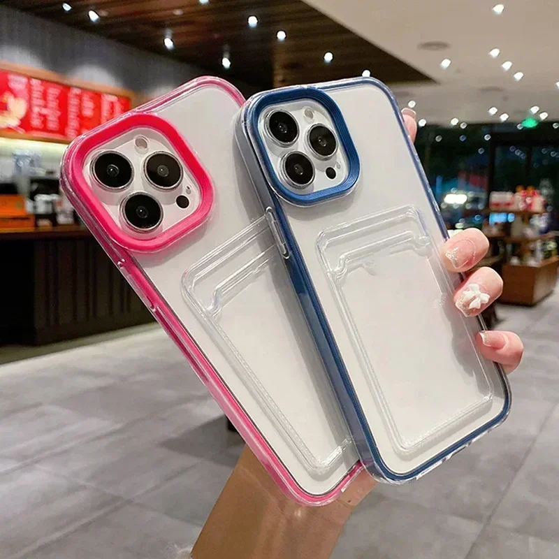 หรูหรากระเป๋าใสสําหรับiPhone 11 12 13 14 15 Pro Maxธรรมดากันกระแทกกันชนนุ่มTPU Cover