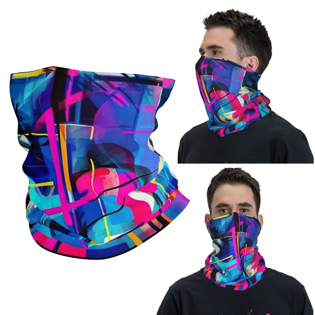 مشرق الكتابة على الجدران هندسية باندانا غطاء الرقبة المطبوعة التفاف وشاح قناع الوجه متعدد الوظائف للرجال النساء الكبار #1