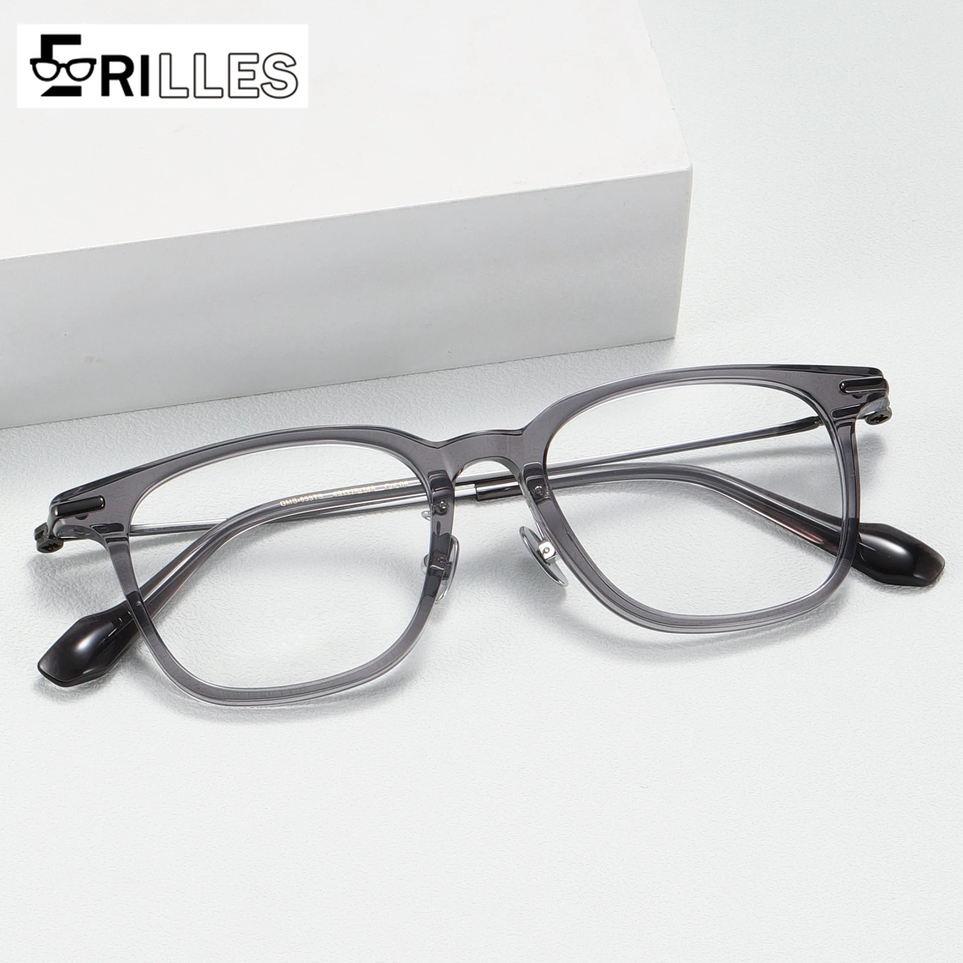 

Pure Titanium Square Glasses, Men's Lightweight Full Frame Optical Frames 17g, Minimalist Bold Design for Office Style