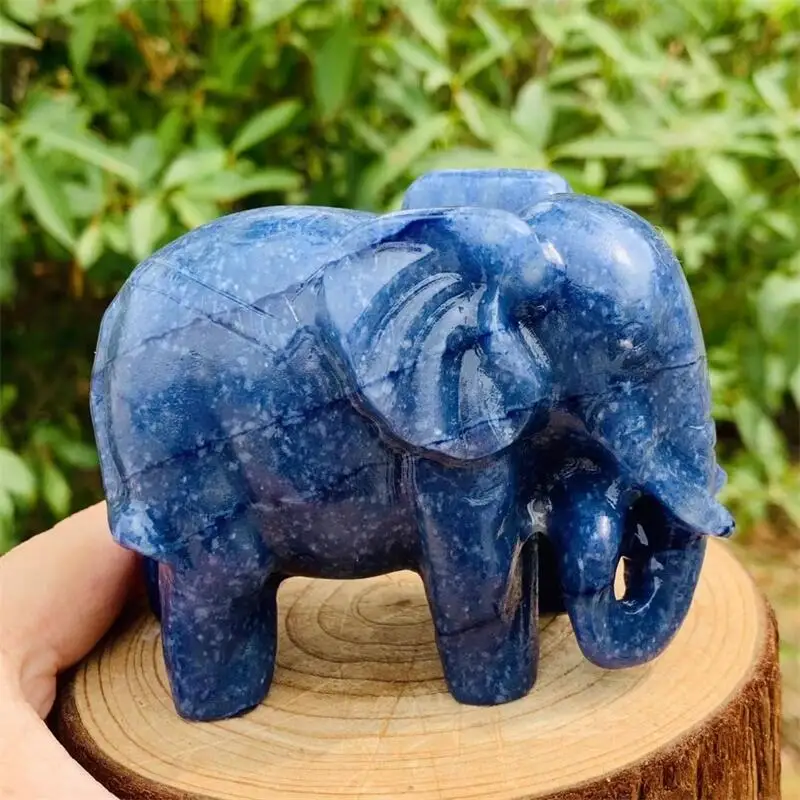 

9CM Natural Blue Aventurine Elephant Carving Healing Gemstone, Animal Figurines, Reiki Stone, Lucky Decoration Gift, 1Pc