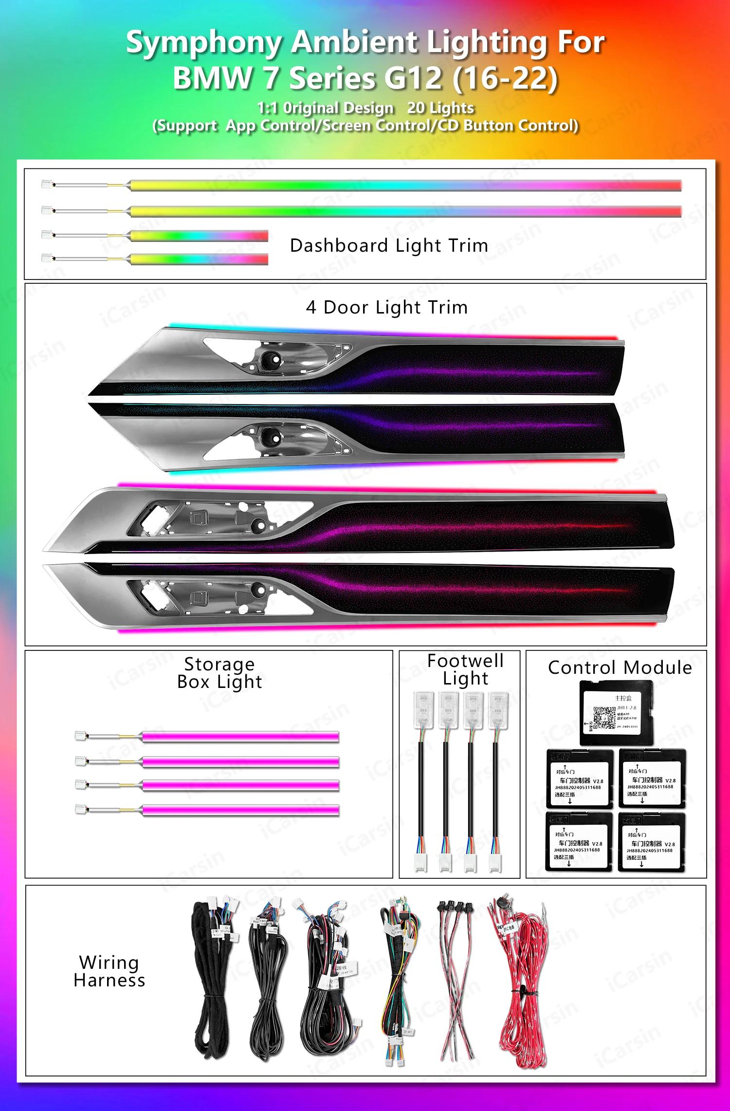 64 Colors Dynamic Ambient Light for BMW G12 7 Series 2016-2022 Long Wheelbase 750Li M760Li Interior Lighting Upgrade
