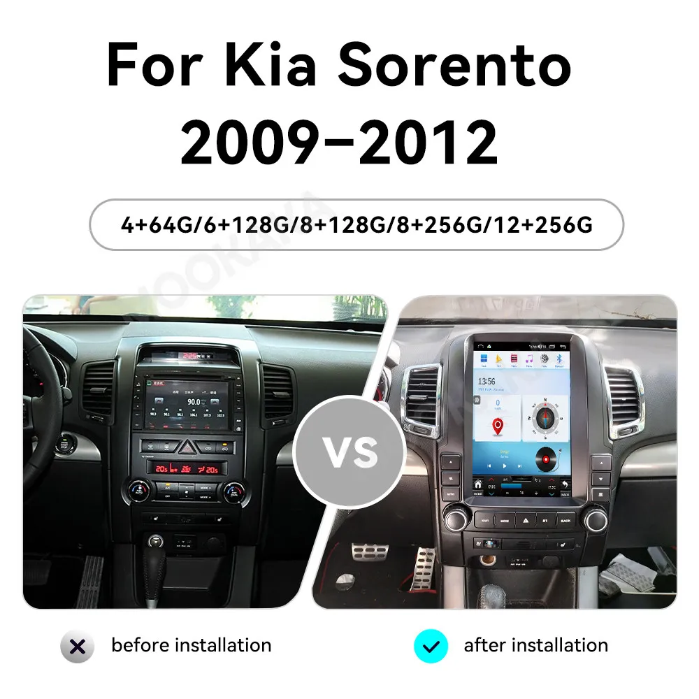 12inch Android 15.0 8+256GB Car Multimedia AutoRadio For KIA Sorento 2009 - 2012 Car Radio GPS Navi CarPlay Head Unit DSP Stereo