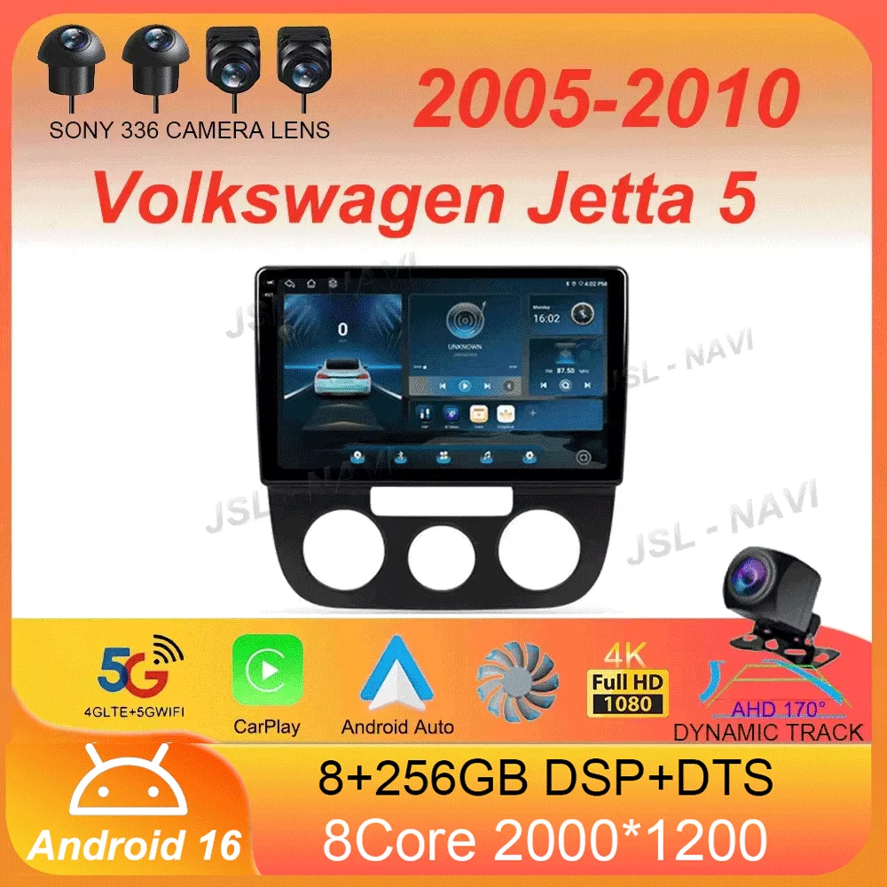 Radio para Auto Android 16 con Carplay, GPS, Reproductor Multimedia 4G, Unidad Principal Estéreo para Volkswagen Jetta 5 2005 2006 2007 2008 2009 2010