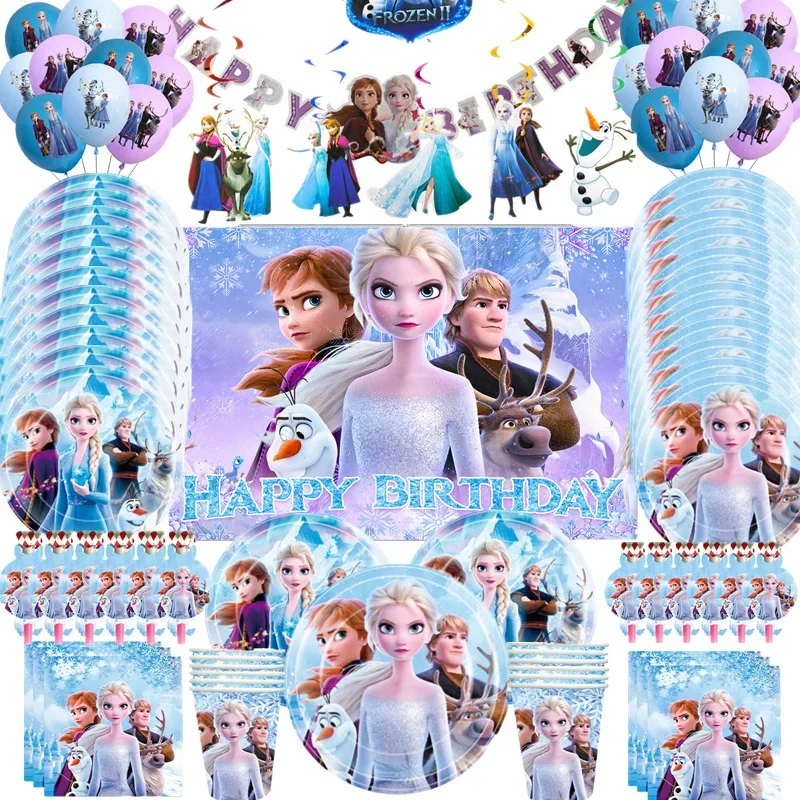 

Frozen Queen Girl Birthday Party Decoration Elsa&Anna Balloon Tablecloth Plates Cups Napkin Baby Shower Party Supplies