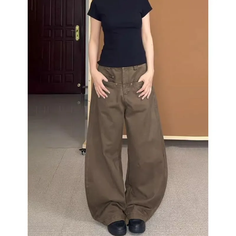 

Женские повседневные джинсы в американском ретро-пикантом стиле на весну и осень, новые стили, свободные прямые широкие брюки в пол