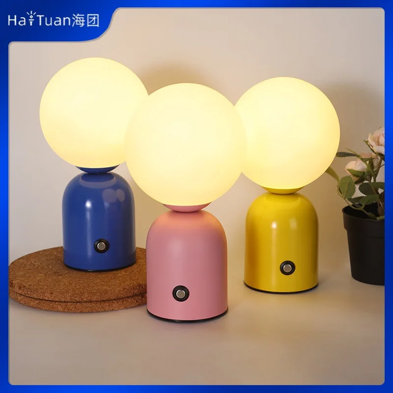 Round Ball Table Lamp Charging USB Night Light Bedside Desktop LED Table Lamp Stepless Touch Ambient Light