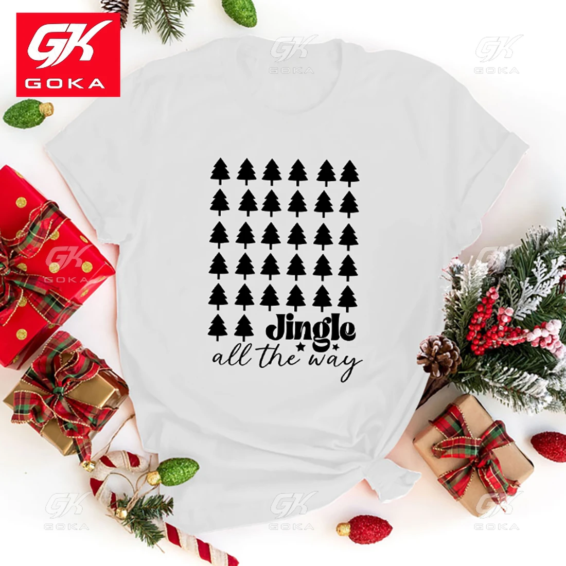 Hot Jingle All The Way Christmas Tree Funny Cotton T Shirt Harajuku Print Fashion Short Sleeve Casual Tops Cool Hip Hop T Shirts