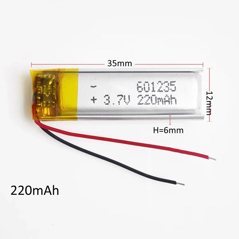 3.7V 150mAh ~220mAh Lipo Rechargeable Battery For GPS Bluetooth Recorder Headset Headphone E-book Camera 501230 501235 601235
