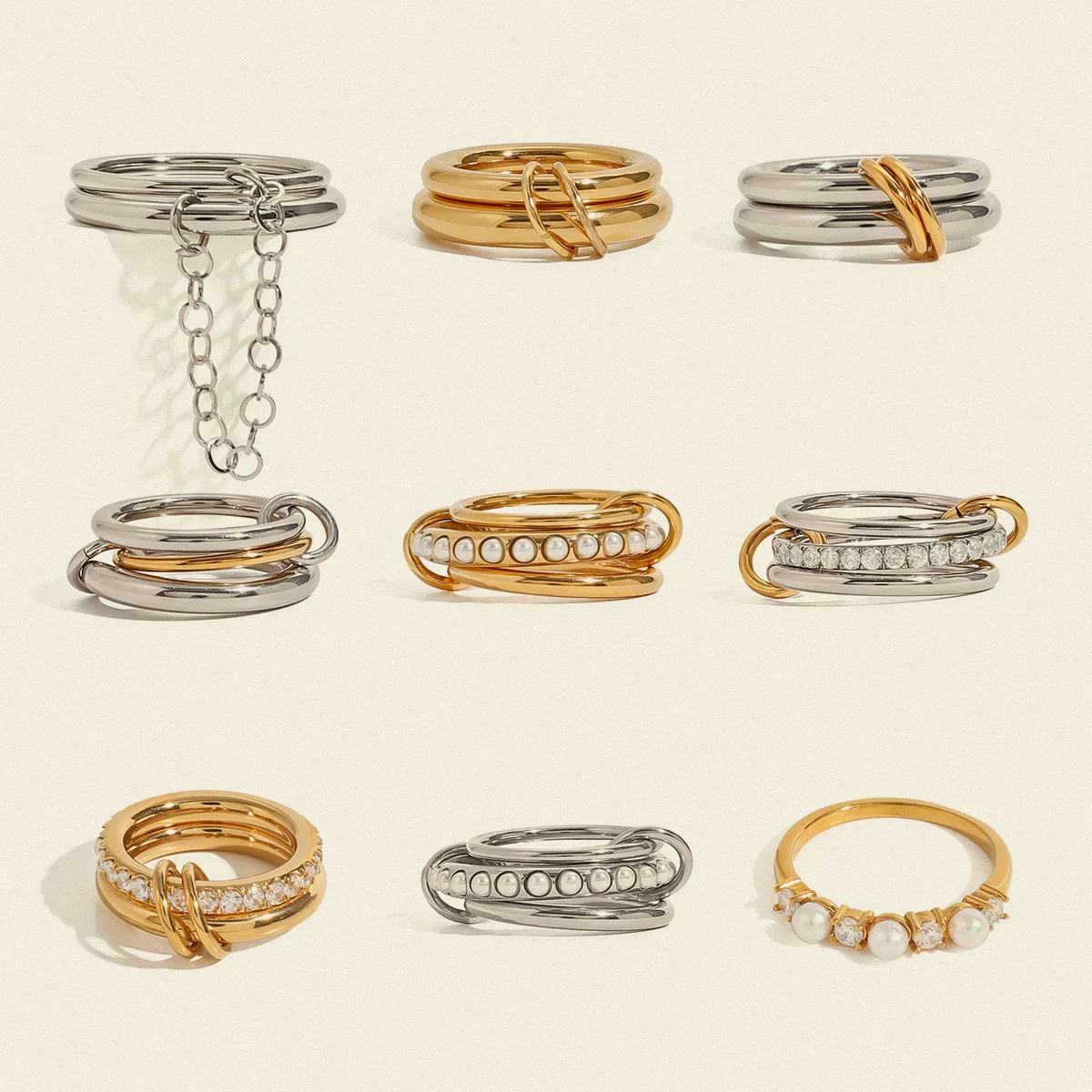 

European American Stainless Steel Laminated Pearl Ring Advanced Sense Ins Wind Ring Titanium Steel Hand Jewelry Rings for Girl