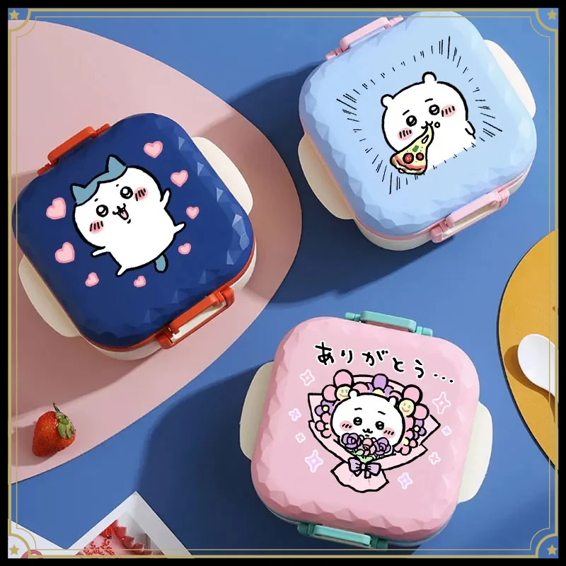 Lonchera Kawaii de 800 ml para Chiikawa, apta para microondas, con cuchara y tenedor, portátil, para estudiantes y oficinistas, sin BPA.