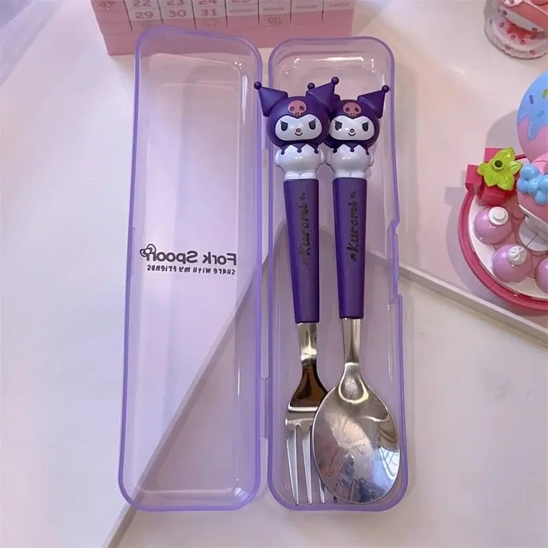 Sanrio Kuromi My melody cute children's student work independent stainless steel cartoon shape spoon and fork eating tableware