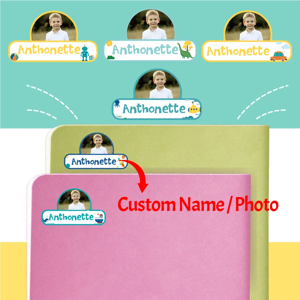 

60pcs/120Pcs/180pcs Custom Photo And Name Tag Sticker Customize Stickers Waterproof Personalized Labels Children School Statione