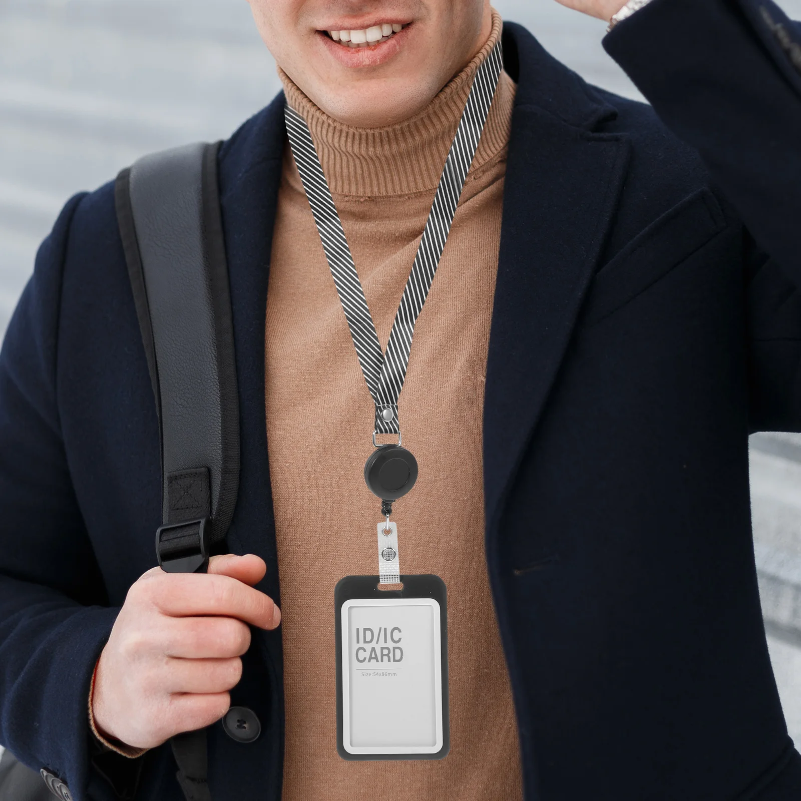 

10 Sets Black Easy Pull Button Badge Card Sleeves Lanyard Holders Clear Clip Plastic Id Badge Holder for Staff Work Cards