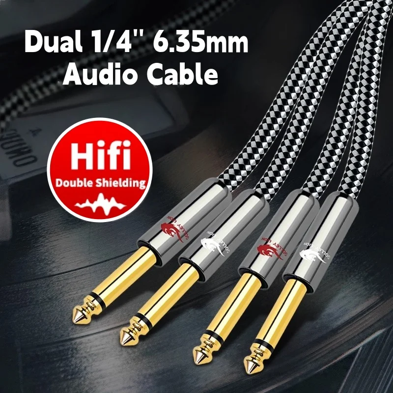 Cable de Audio doble TS Mono de 1/4 pulgadas, 6,35mm a 2x1/4 pulgadas, macho, para amplificador, mezclador, guitarra eléctrica, sintetizador, teclado, Cable blindado
