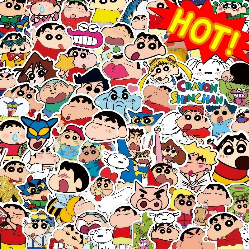 100PCS Crayon Shin Chan Stickers Cute Anime Cartoon Decals Waterproof DIY Stickers for Laptop Phone Car Stationery Decor Toy