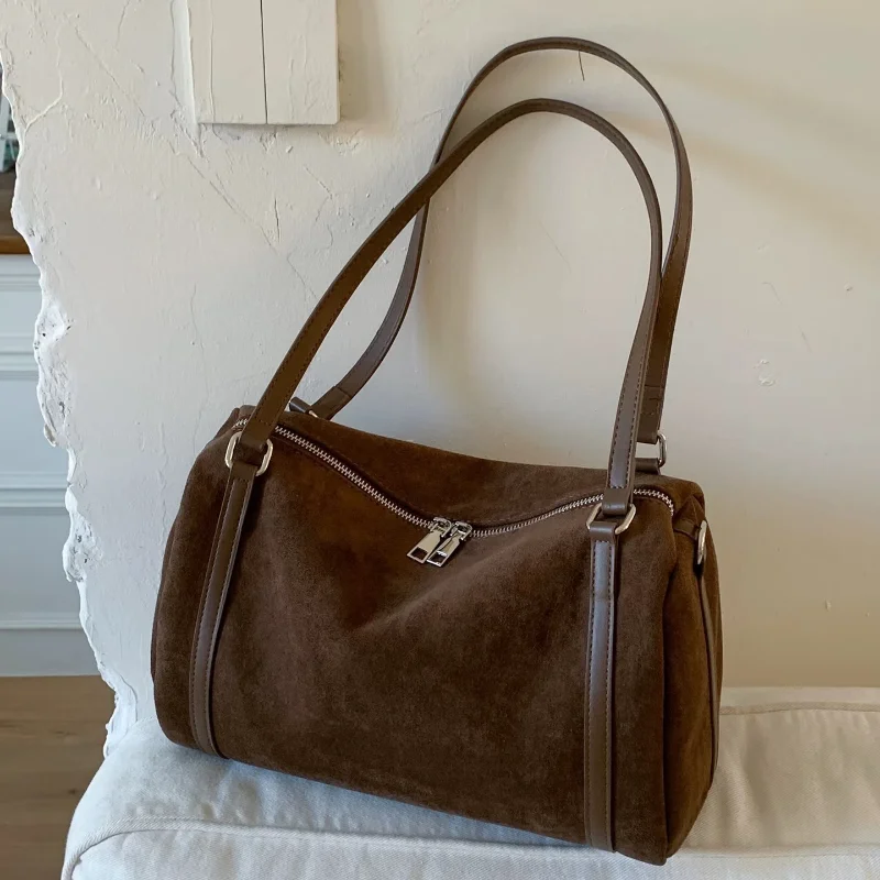 

Винтажная матовая женская сумка-тоут, простая однотонная сумка для повседневного использования, большая сумка через плечо, стильная универсальная сумка-боулинг