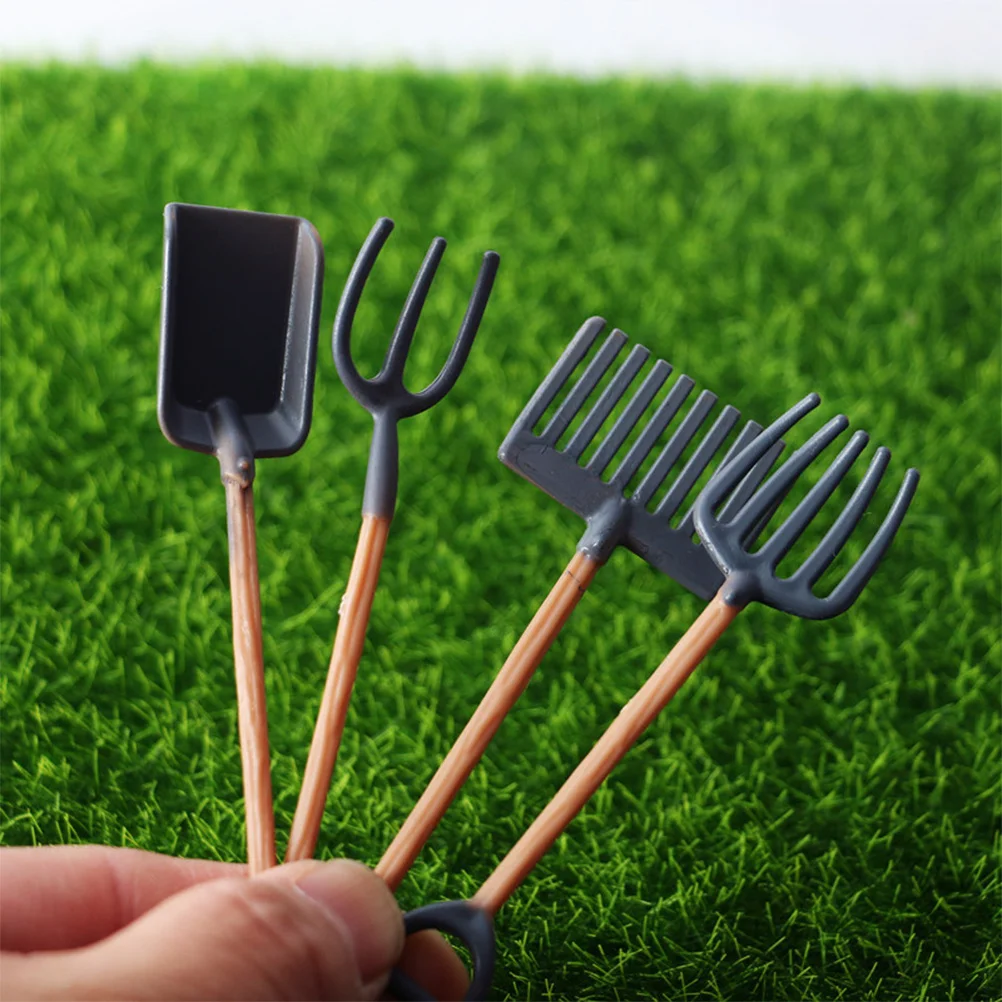 4Pcs Mini Farm Gardening Tool Accessories Shovel Rake Set Kids Mini House Landscape Decoration Kit Toy Shovel