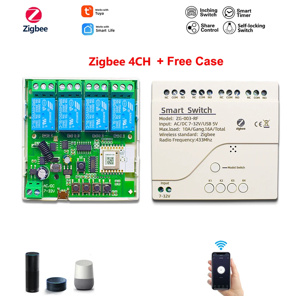 

4CH Zigbee Tuya Smart Home Relay Module 85-250V Relay AC DC 7-32V 85-250V Works Alexa Google Assistant Smart Light Switch