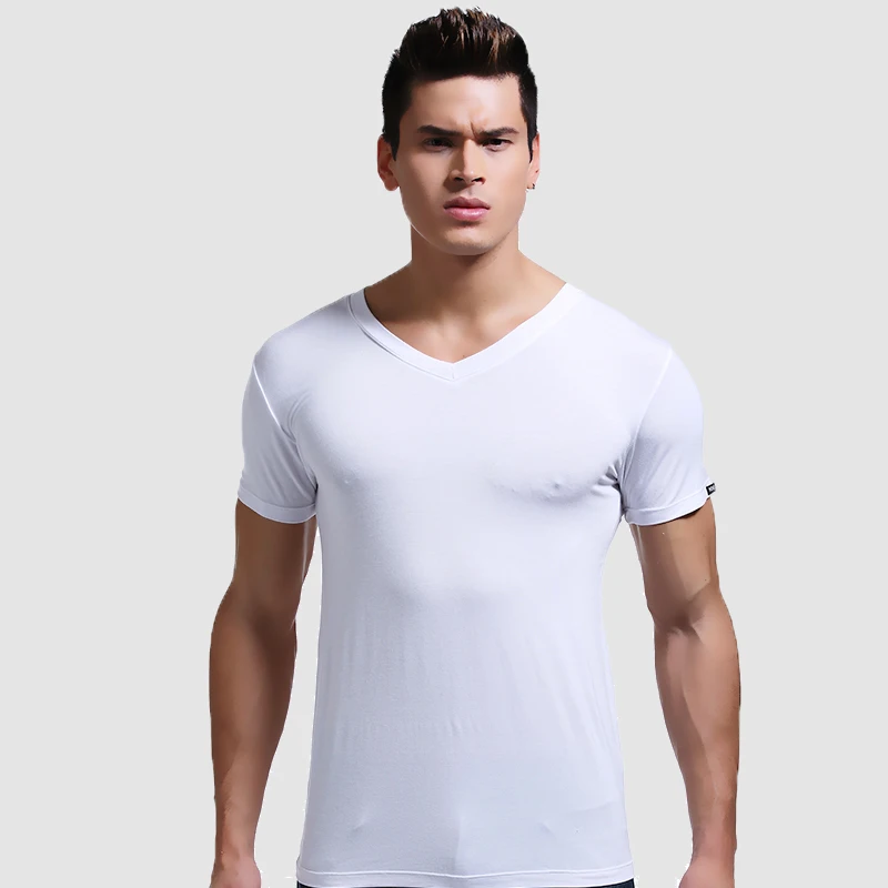 5pcs Modal summer round neck tight men short sleeve V-neck T-shirt solid color tank shirt slim fit sport undershirt