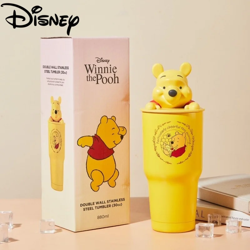 

DisneyCartoon милая изоляционная чашка Винни-Пух из нержавеющей стали 304, двойная крышка, 900 мл, большая емкость, бутылка для воды для офиса и дома